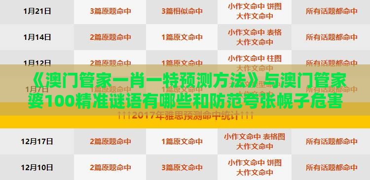 《澳门管家一肖一特预测方法》与澳门管家婆100精准谜语有哪些和防范夸张幌子危害-案例解答、专家解析解释与落实​